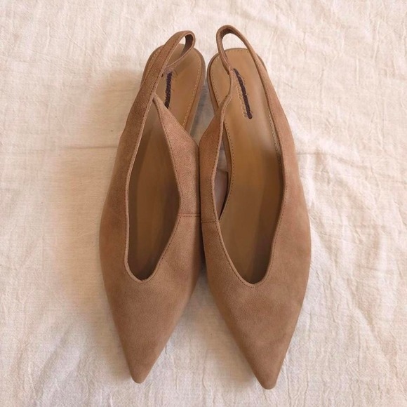 Madewell Shoes - Madewell The Simone Kitten-Heel Slingback Pumps Tan suede‎ 8.5 (NU871)